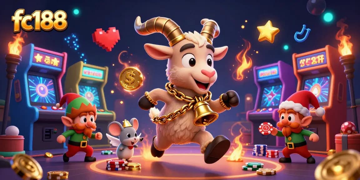 Experience an exhilarating fc188 casino atmosphere with cartoon characters engaging in gaming action.