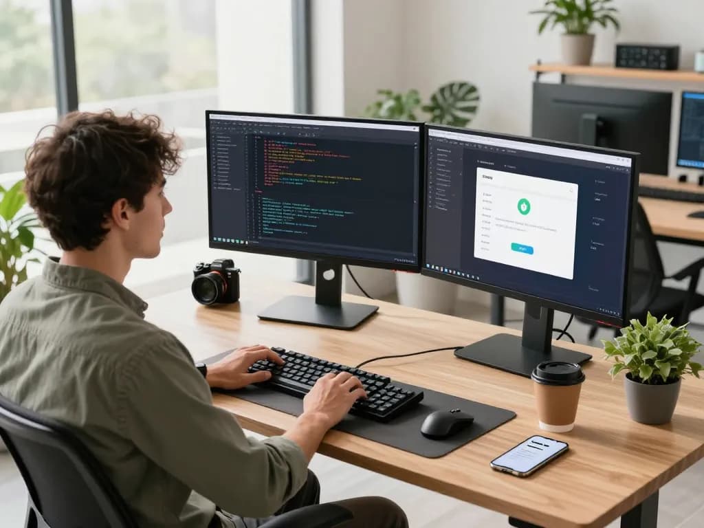Developer using a mac mini in a modern tech workspace