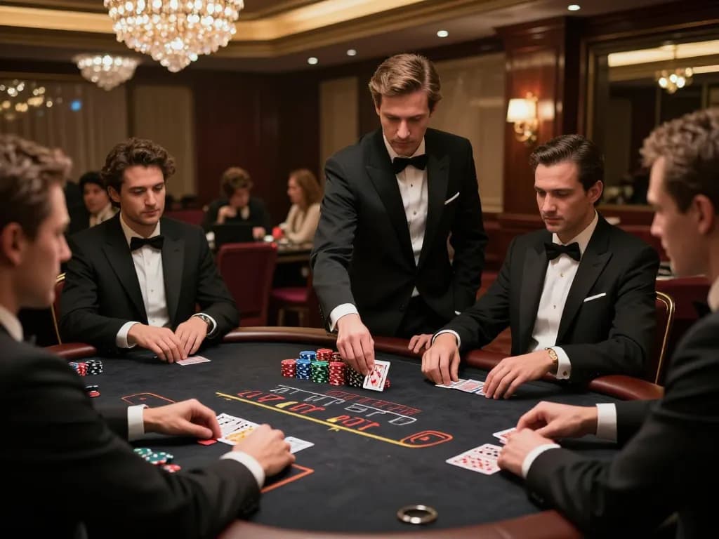 Experience a thrilling cm88 blackjack game at a high-end casino table with intense players.