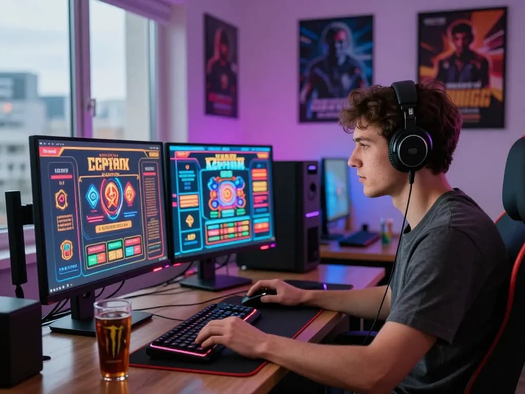 Engaged player experiencing MM88 online gaming excitement in modern setup.