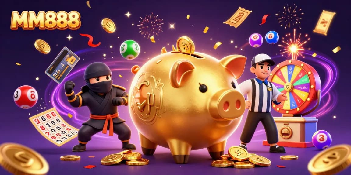 Experience thrilling gameplay with MM888 featuring exciting lottery action and vibrant visuals in a 3D casino setting.