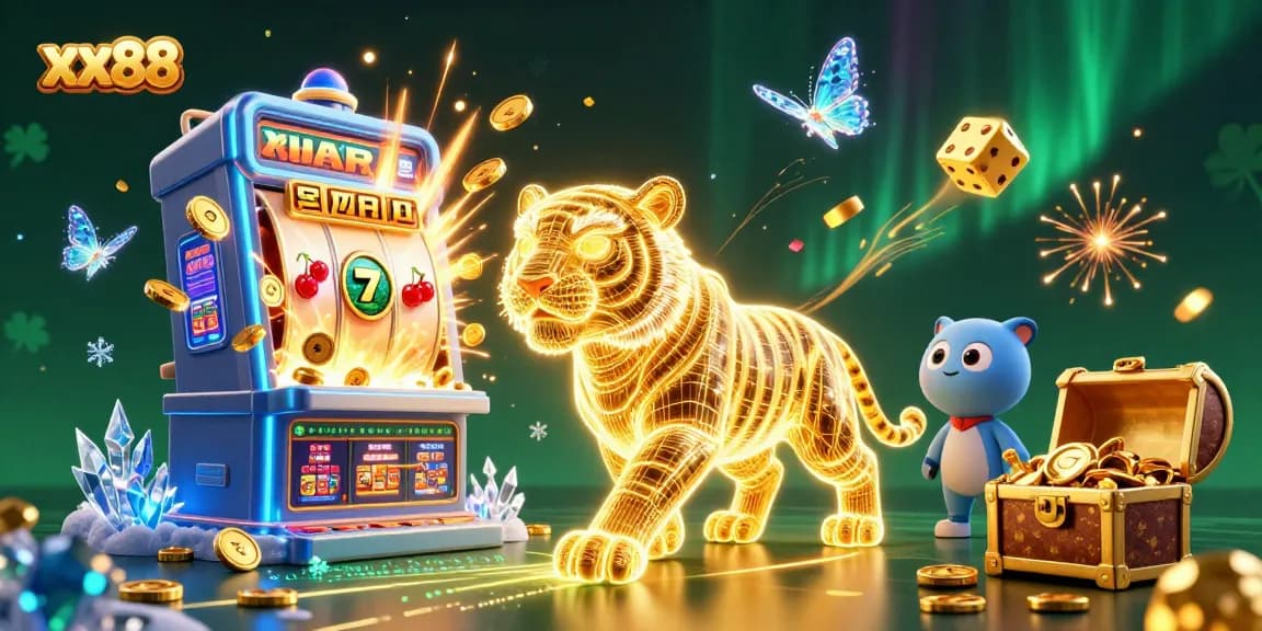 Win big at xx88 with vibrant 3D casino scene showcasing exciting games and jackpot symbols.