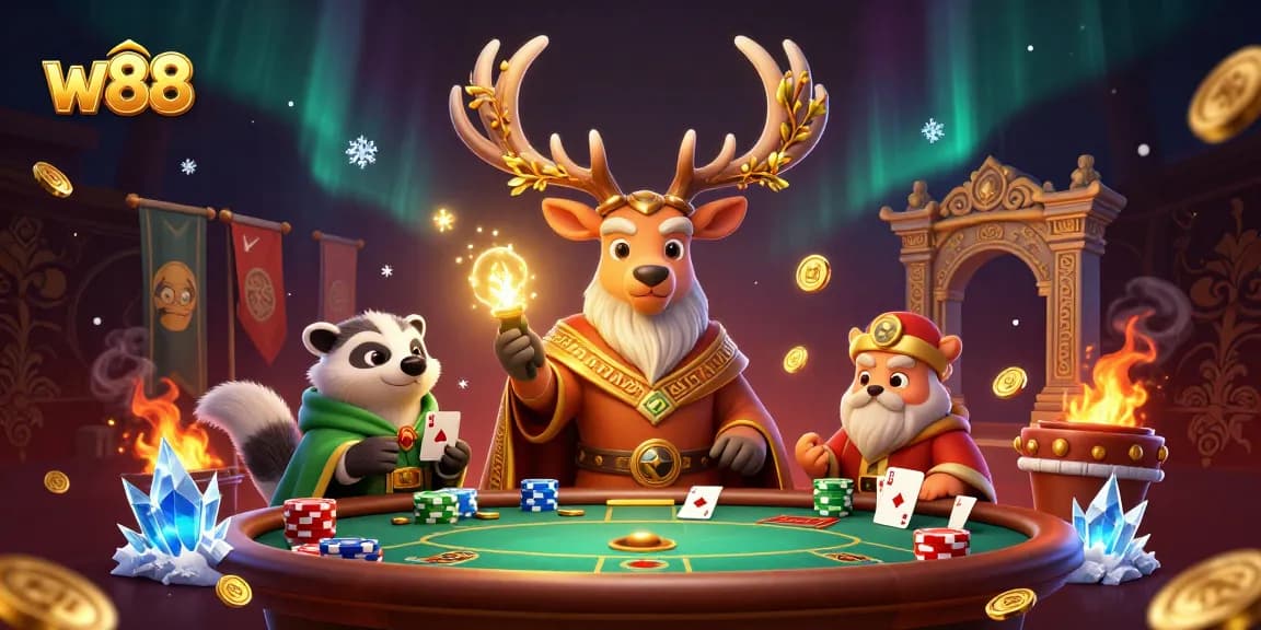 Experience thrilling live poker and casino excitement with w88, featuring unique characters and vibrant game elements.