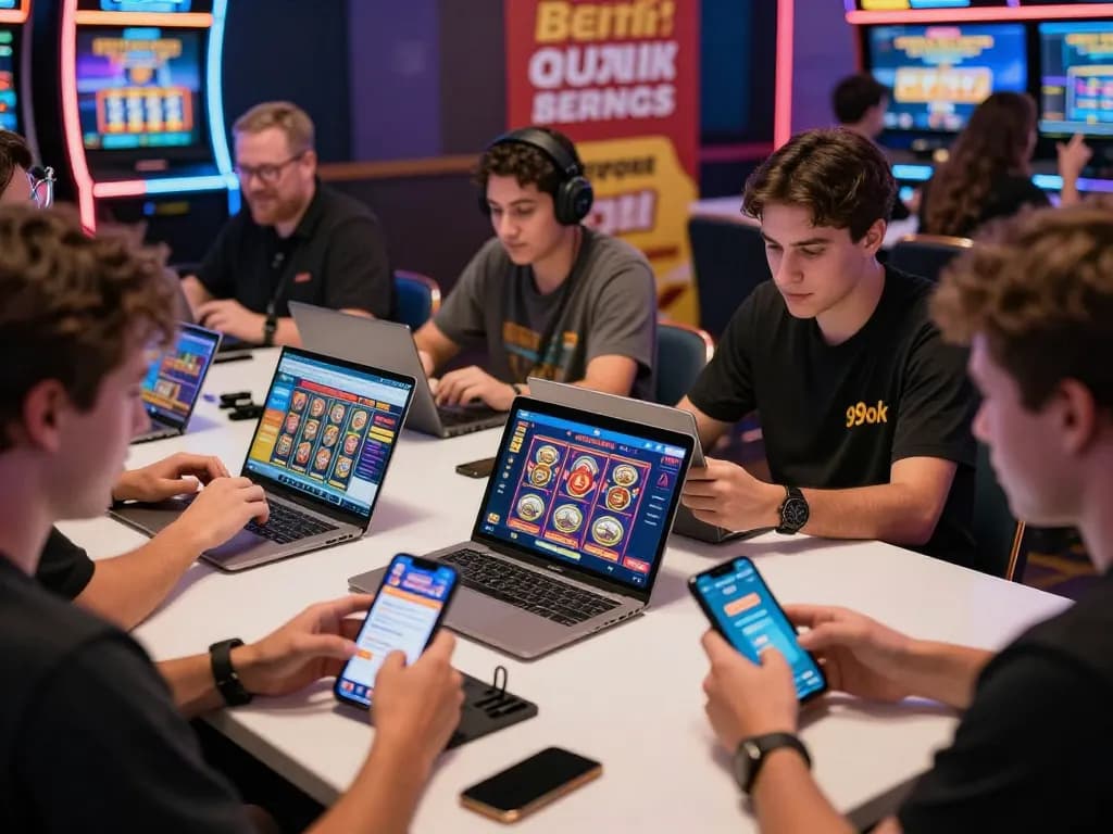 Engaging players exploring the 99ok betting platform in a lively online gambling atmosphere, showcasing vibrant games and promotions.