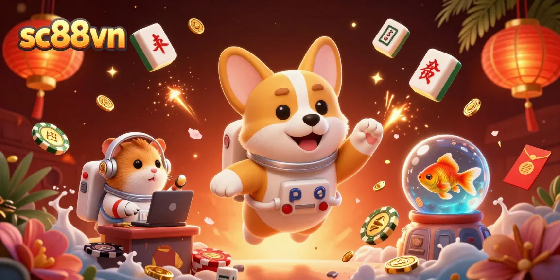 Experience thrilling gameplay at sc88vn as a cartoon astronaut corgi floats amidst casino excitement.