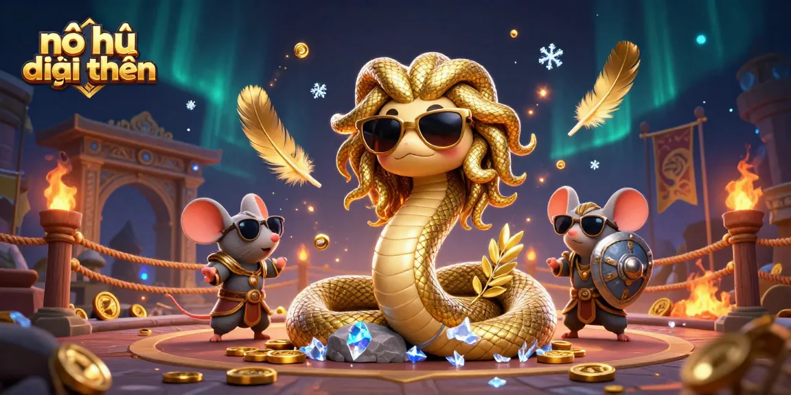 Experience the excitement of nổ hũ đổi thưởng with this vibrant illustration featuring Medusa and a warrior mouse.