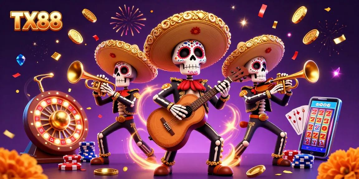 Experience thrilling casino excitement at TX88 with a lively mariachi band, spinning roulette, and festive gems.