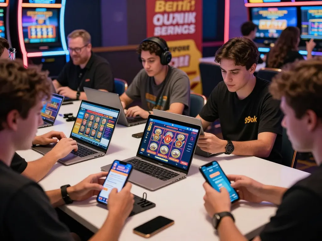 Engaging players exploring the 99ok betting platform in a lively online gambling atmosphere, showcasing vibrant games and promotions.