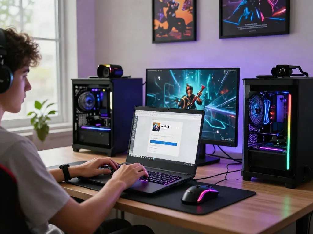 Engaging workspace showcasing a person accessing the rokok88 login with gaming accessories.
