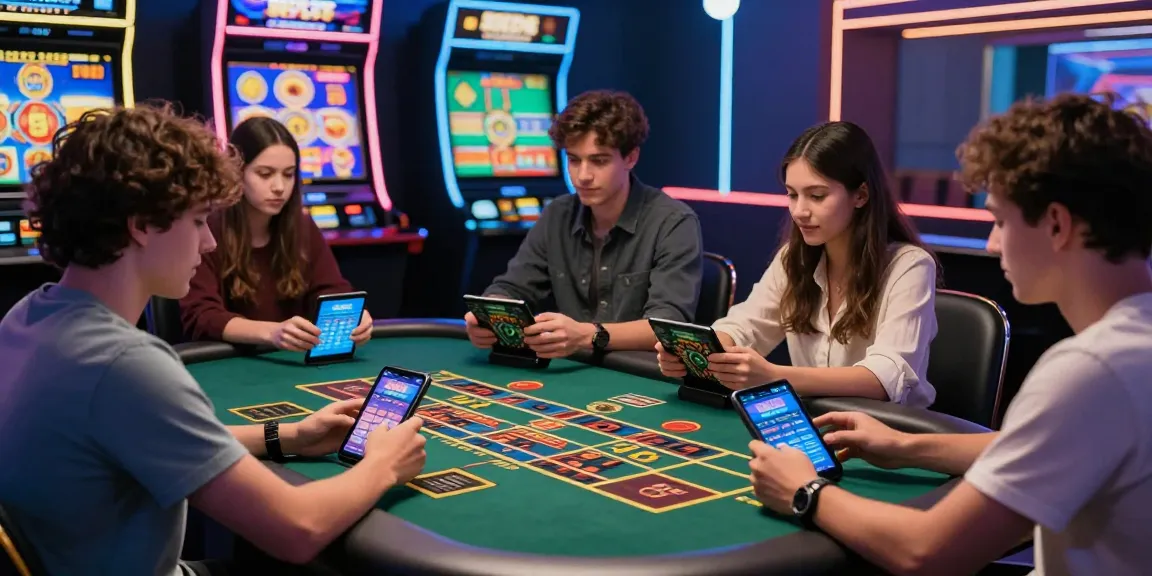 Exciting group playing online games on 89e bet platform in a vibrant digital casino.