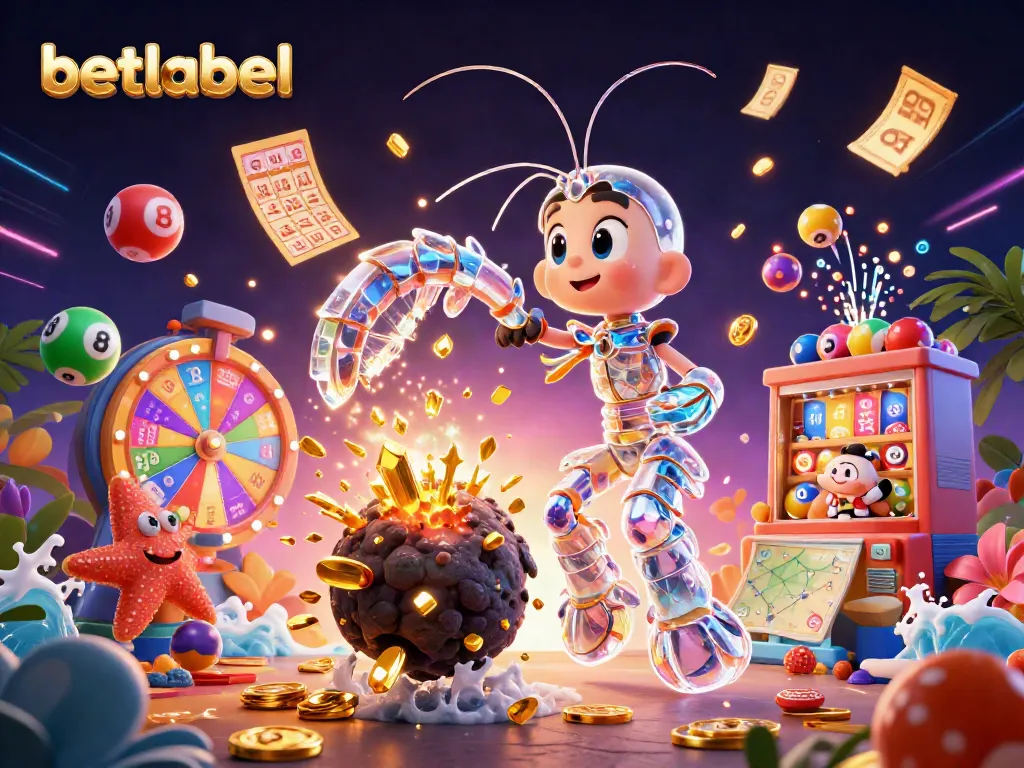 Experience the thrilling action at betlabel with a 3D dynamic casino-themed scene filled with games and excitement.