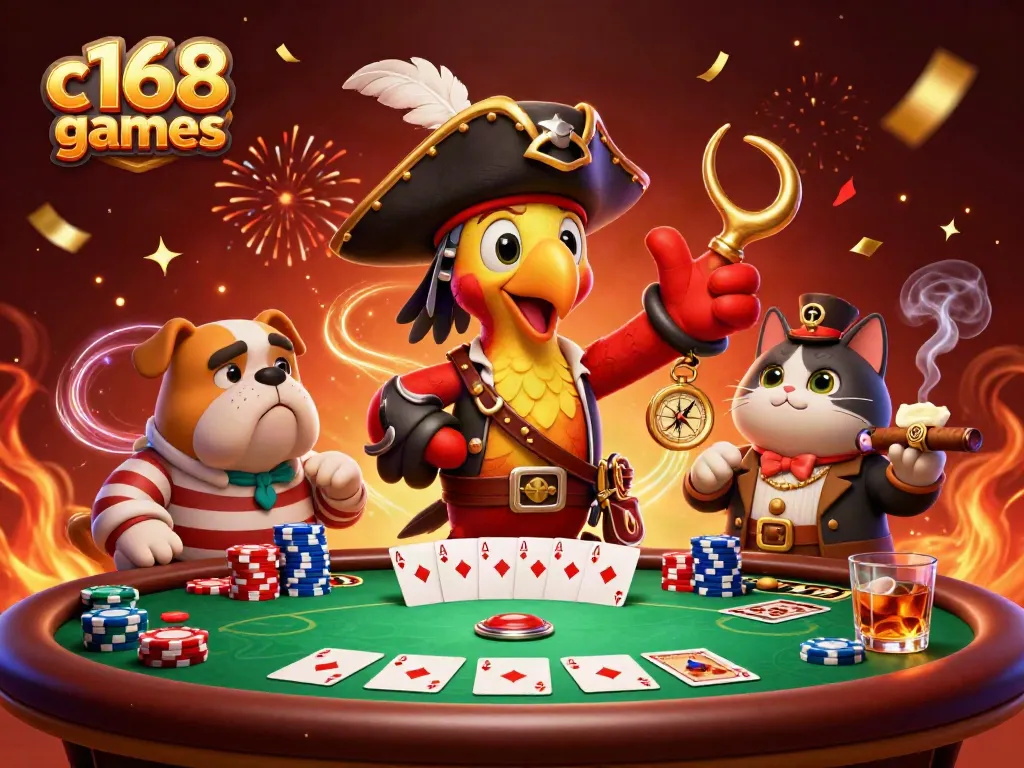 Experience exciting gameplay with c168 games featuring vibrant characters, poker elements, and a celebration atmosphere.