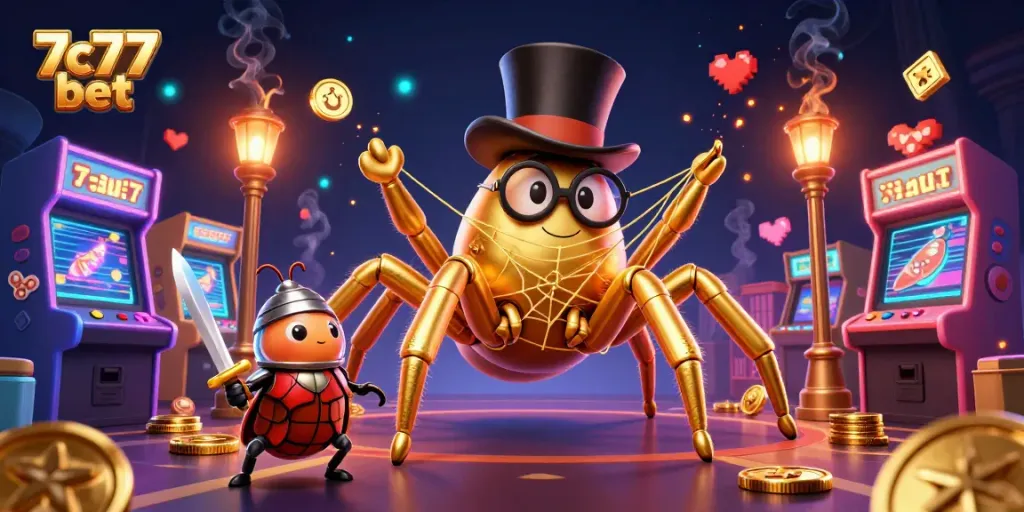 Experience the thrill of 7c77 bet with vibrant casino-themed 3D illustration showcasing adventurous characters.